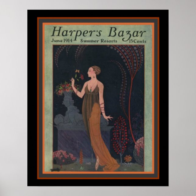Harpers Bazar- Barbier 1914 Deco Cover 16 x 20 Poster (Framsidan)