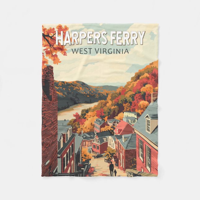 Harpers Ferry Väster Virginia Travel Art Vintage Fleecefilt (Framsidan)