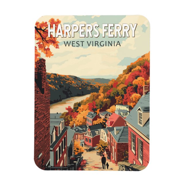 Harpers Ferry Väster Virginia Travel Art Vintage Magnet (Vertikal)