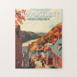 Harpers Ferry Väster Virginia Travel Art Vintage Pussel<br><div class="desc">Farpers färjereflektor är konstruerade för färjetrafik. Harpers Ferry är en stad i Väster Virginia. Väg vind genom Harpers Ferry National Historical Park,  som har 1800-talets byggnad.</div>