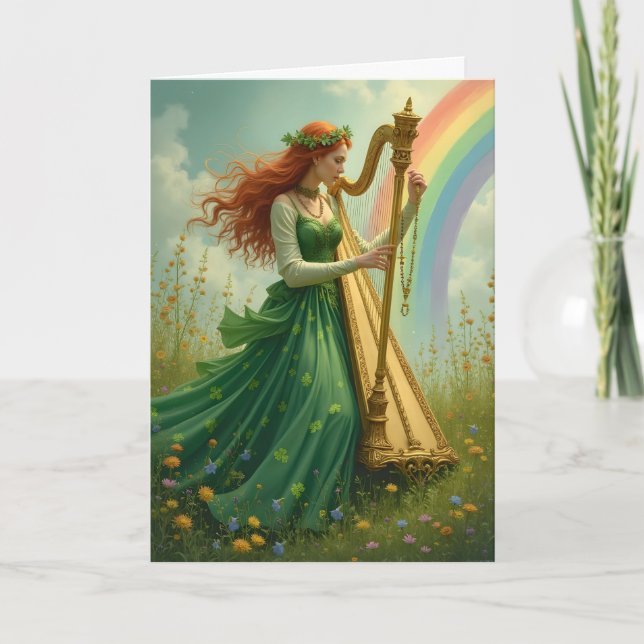 Harpist och Rainbow St. Patrick's Day Helgkort (Framsida)