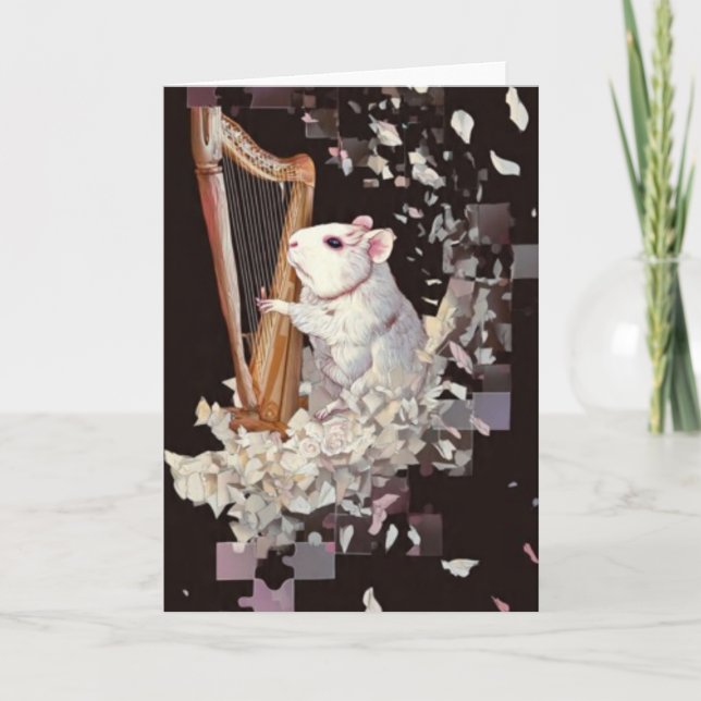 Harpist Rat Greeting Card – Minimal Elegance Kort (Framsida)