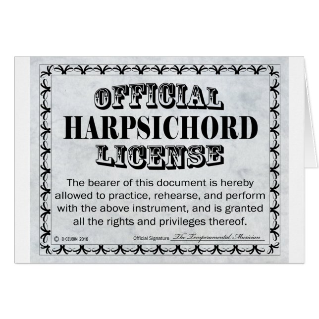 Harpsichord Licence Hälsningskort (Framsidan Horizontal)