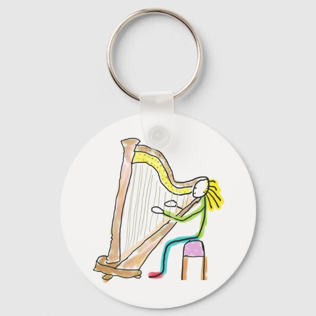 Harpspelande Stickman Nyckelring (Framsida)
