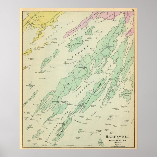 Harpswell, angränsande öar poster (Framsidan)