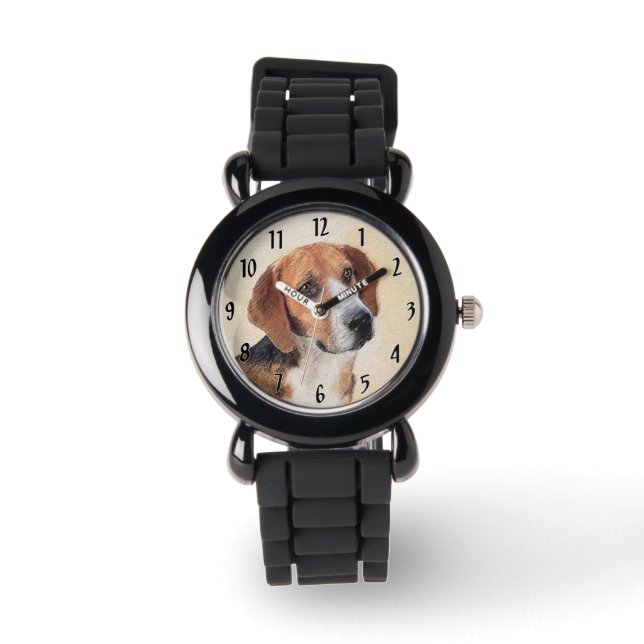 Harrier Painting - Cute Original Hund Art Armbandsur (Framsida)