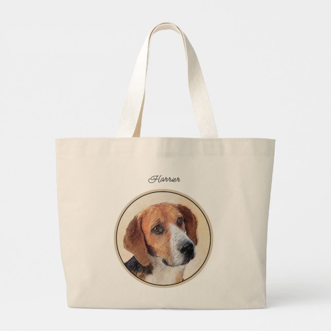 Harrier Painting Tri-Färg Cute Original Hund Art Jumbo Tygkasse (Baksida)