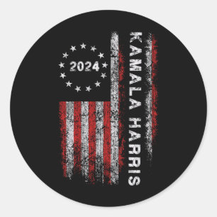 Harris 2024 American Flagga Kamaka Supporter 1 Runt Klistermärke