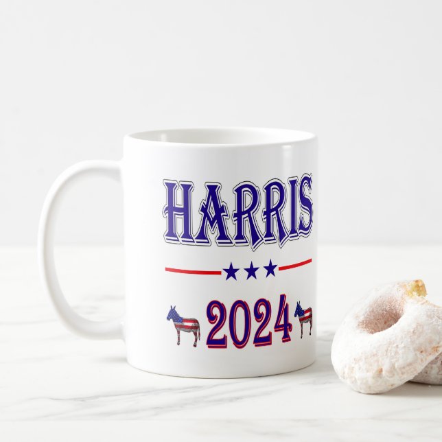 Harris 2024 Pres Democrat Donkey USA flagga Kaffemugg (Med munk)