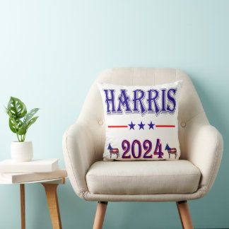 Harris 2024 Pres Democrat Donkey USA flagga Kudde