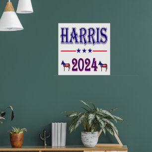 Harris 2024 Pres Democrat Donkey USA flagga Poster