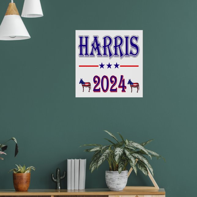 Harris 2024 Pres Democrat Donkey USA flagga Poster (Vardagsrum 1)