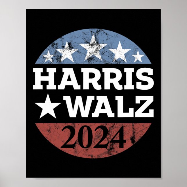 Harris &amp; Tim Walz för president 2024 Kampanj Poster (Framsidan)