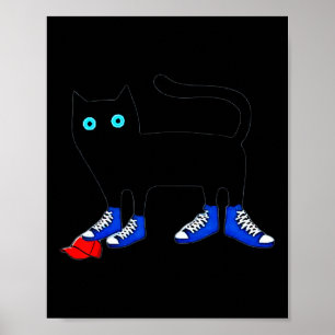 Harris Cat Wearing Blue Canvas Shoes Tramples Red Poster