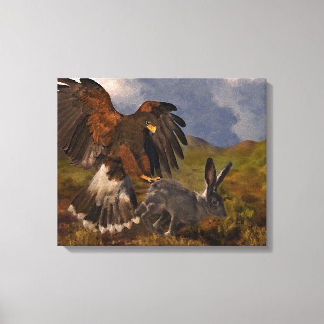 Harris Hawk och Jackkanit Canvastryck (Framsida)