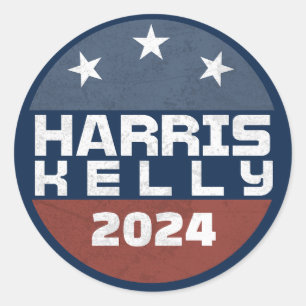 Harris Kelly 2024 Vintage Red Blue Kampanj Runt Klistermärke