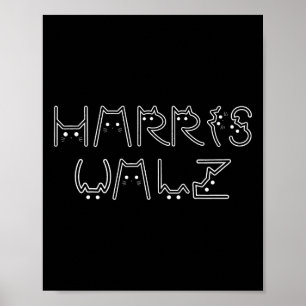Harris Tim Walz Waltz Katt Bokstav Typsnitt Design Poster