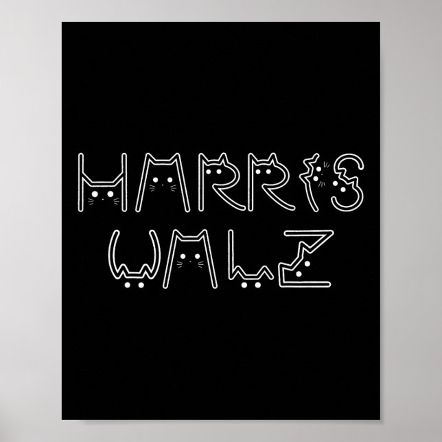 Harris Tim Walz Waltz Katt Bokstav Typsnitt Design Poster (Framsidan)