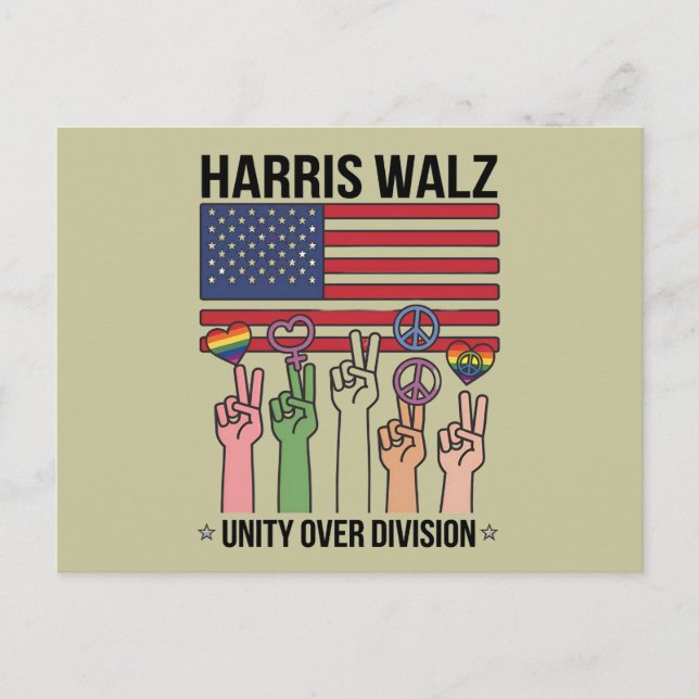Harris Waltz 2024 Unity Over Division Vykort (Framsida)