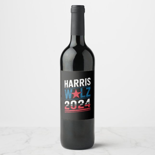 Harris Waltz 2024 Val Kamala Harris Tim Waltz Vinflaska Etikett (Framsida)