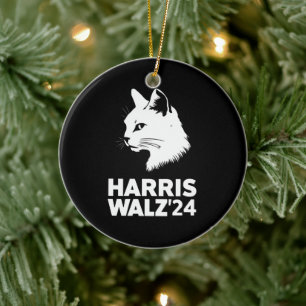 Harris Waltz 2024 Val rolig katt Kamala Tim Julgransprydnad Keramik