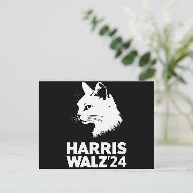 Harris Waltz 2024 Val rolig katt Kamala Tim  Vykort (Stående Fram)
