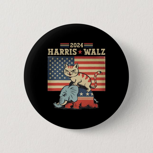 Harris Waltz 2024 Vp Presidentval Rolig Katt  Knapp (Framsida)