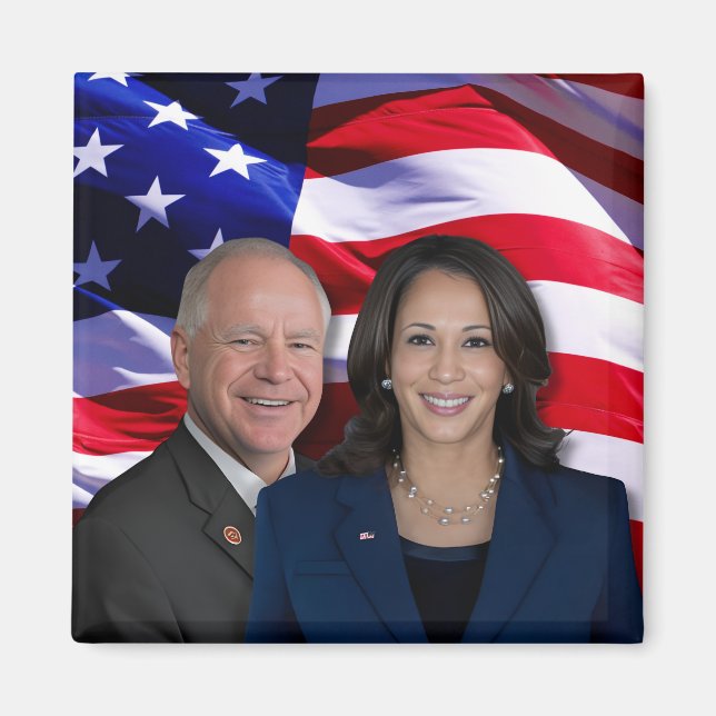 Harris Waltz Photo 2024 - Kamala Harris Tim Waltz Magnet (Framsidan)