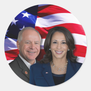 Harris Waltz Photo 2024 - Kamala Harris Tim Waltz Runt Klistermärke
