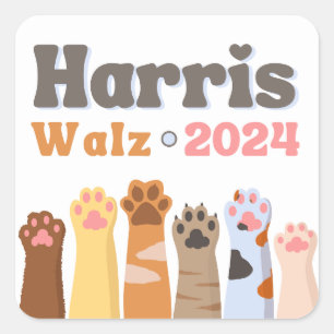 Harris Walz 2024 Cat Dam Democrat-val Fyrkantigt Klistermärke