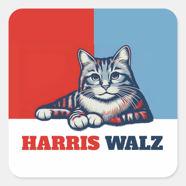 Harris Walz 2024 Cat Fyrkantigt Klistermärke (Framsida)