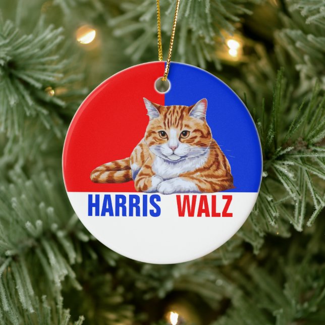 Harris Walz 2024 Cat Red Blue Julgransprydnad Keramik (Träd)