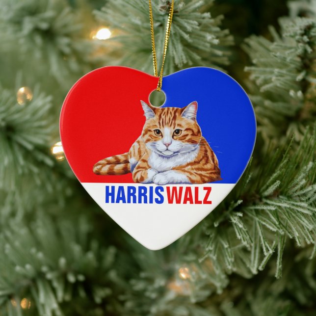 Harris Walz 2024 Cat Red Blue Julgransprydnad Keramik (Träd)