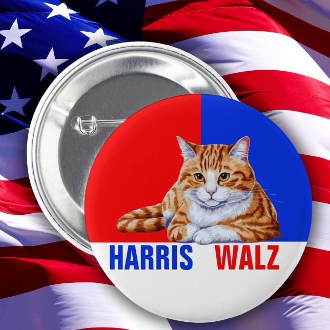 Harris Walz 2024 Cat Red Blue Knapp (Skapare uppladdad)
