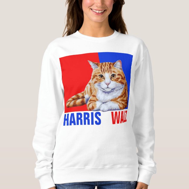 Harris Walz 2024 Cat Red Blue T Shirt (Framsida)