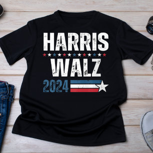 Harris Walz 2024 Distress Patriotic Kampanj T Shirt