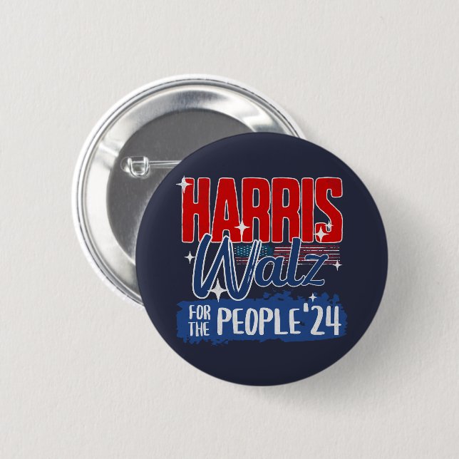 Harris Walz 2024 För folket Val Demokrat Knapp (Framsida & baksida)