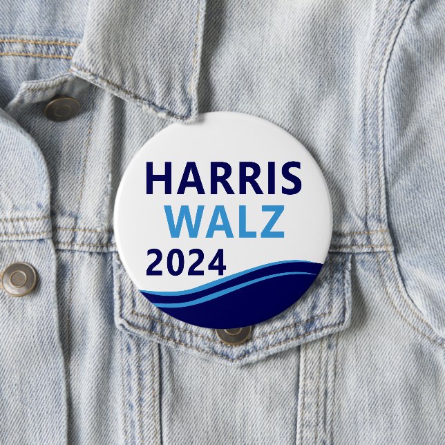 Harris Walz 2024 för president Blue Wave Button Knapp (In Situ)