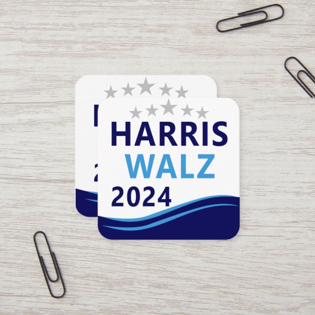 Harris Walz 2024 för president Blue Wave Fyrkantigt Visitkort (Fram/Back In Situ)