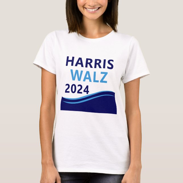 Harris Walz 2024 för president Blue Wave T Shirt (Framsida)