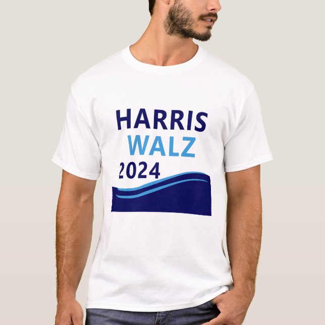 Harris Walz 2024 för president Blue Wave T Shirt (Framsida)