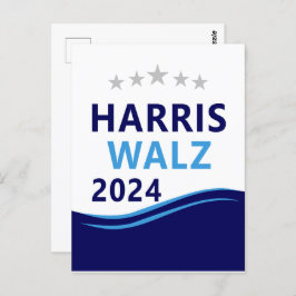 Harris Walz 2024 för president Blue Wave Vykort