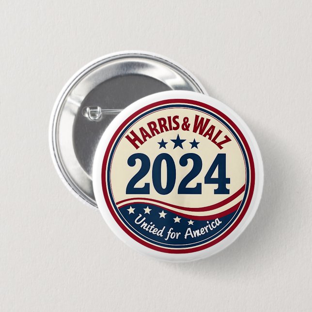 Harris Walz 2024 Kamala Harris Tim Waltz USA flagg Knapp (Framsida & baksida)