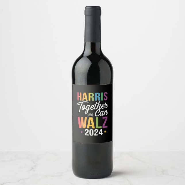 Harris Walz 2024 Kamala tillsammans Vi kan hbt Vinflaska Etikett (Framsida)