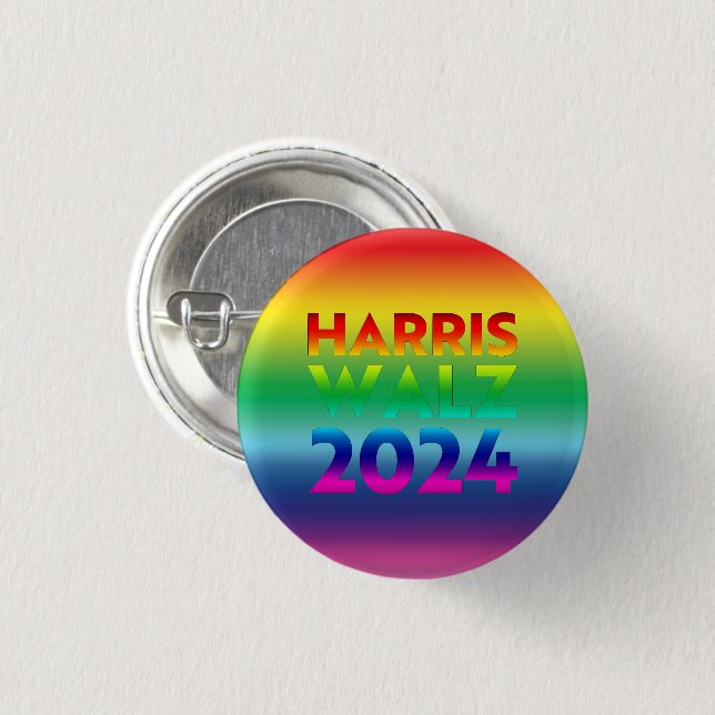 Harris Walz 2024 regnbågsgradient lgbtq gay pride Knapp (Framsida & baksida)