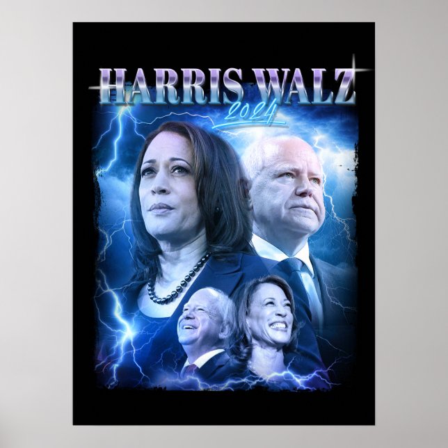 Harris Walz 2024 Retro 90s Stil Poster (Framsidan)