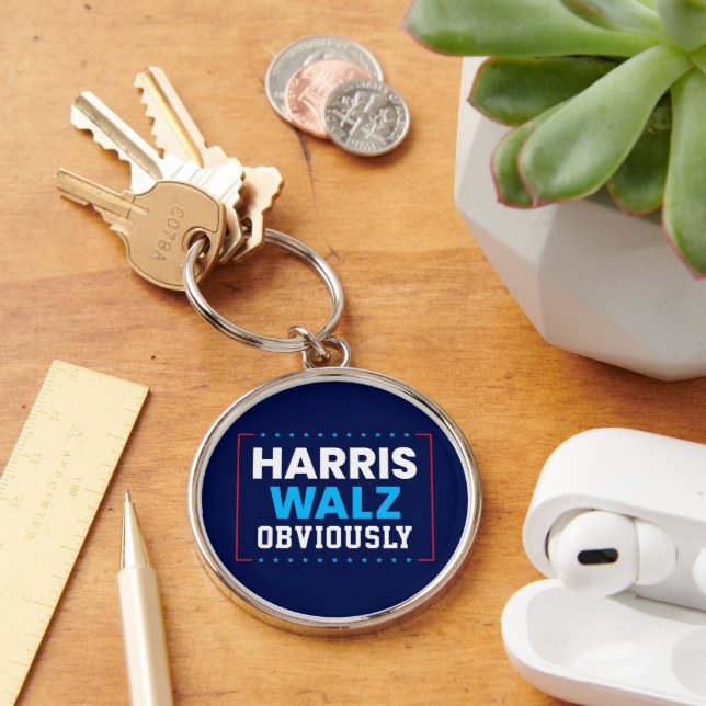 Harris Walz 2024 Rund Silverfärgad Nyckelring (Skrivbord)