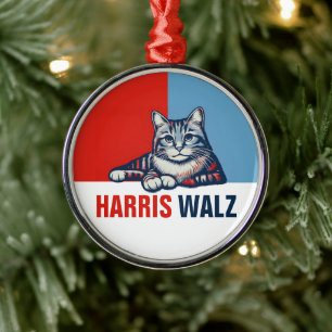 Harris Walz 2024: Uppenbarligen rödblå katt Julgransprydnad Metall