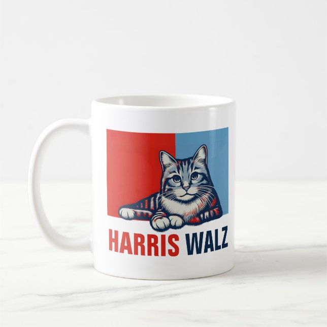 Harris Walz 2024: Uppenbarligen rödblå katt Kaffemugg (Vänster)