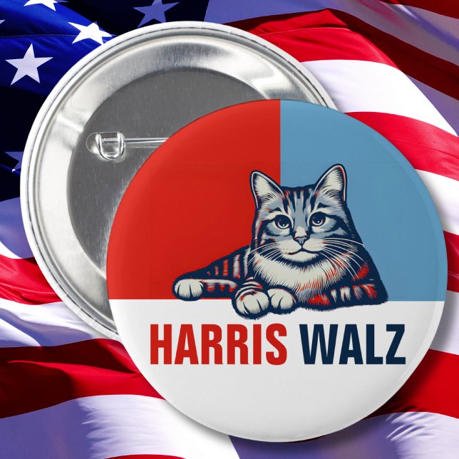 Harris Walz 2024: Uppenbarligen rödblå katt Knapp (Skapare uppladdad)